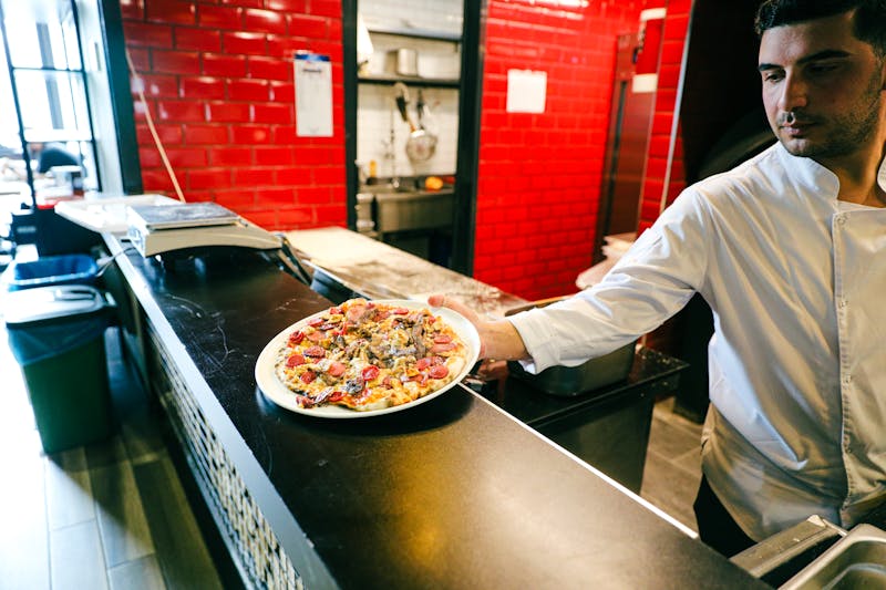 Fresh pizza ranch ingredients and dough preparation